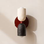 Ceramic Up Down Wall Sconce - Oxide Red Canopy / White Clay Upper Shade