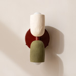 Ceramic Up Down Wall Sconce - Oxide Red Canopy / White Clay Upper Shade