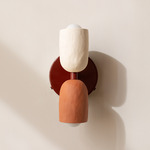 Ceramic Up Down Wall Sconce - Oxide Red Canopy / White Clay Upper Shade