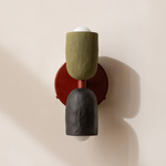 Ceramic Up Down Wall Sconce - Oxide Red Canopy / Green Clay Upper Shade