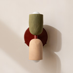 Ceramic Up Down Wall Sconce - Oxide Red Canopy / Green Clay Upper Shade