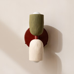 Ceramic Up Down Wall Sconce - Oxide Red Canopy / Green Clay Upper Shade