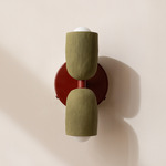 Ceramic Up Down Wall Sconce - Oxide Red Canopy / Green Clay Upper Shade