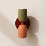 Ceramic Up Down Wall Sconce - Oxide Red Canopy / Green Clay Upper Shade