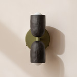 Ceramic Up Down Wall Sconce - Reed Green Canopy / Black Clay Upper Shade