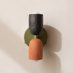 Ceramic Up Down Wall Sconce - Reed Green Canopy / Black Clay Upper Shade