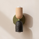 Ceramic Up Down Wall Sconce - Reed Green Canopy / Tan Clay Upper Shade