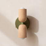 Ceramic Up Down Wall Sconce - Reed Green Canopy / Tan Clay Upper Shade