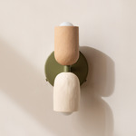 Ceramic Up Down Wall Sconce - Reed Green Canopy / Tan Clay Upper Shade