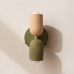 Ceramic Up Down Wall Sconce - Reed Green Canopy / Tan Clay Upper Shade