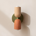 Ceramic Up Down Wall Sconce - Reed Green Canopy / Tan Clay Upper Shade