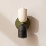 Ceramic Up Down Wall Sconce - Reed Green Canopy / White Clay Upper Shade