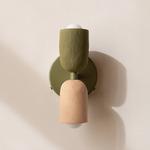 Ceramic Up Down Wall Sconce - Reed Green Canopy / Green Clay Upper Shade