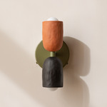 Ceramic Up Down Wall Sconce - Reed Green Canopy / Terracotta Upper Shade