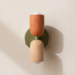 Ceramic Up Down Wall Sconce - Reed Green Canopy / Terracotta Upper Shade