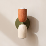 Ceramic Up Down Wall Sconce - Reed Green Canopy / Terracotta Upper Shade