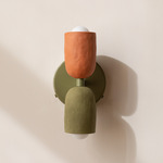 Ceramic Up Down Wall Sconce - Reed Green Canopy / Terracotta Upper Shade