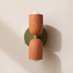 Ceramic Up Down Wall Sconce - Reed Green Canopy / Terracotta Upper Shade