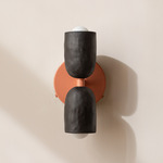 Ceramic Up Down Wall Sconce - Peach Canopy / Black Clay Upper Shade