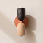 Ceramic Up Down Wall Sconce - Peach Canopy / Black Clay Upper Shade