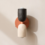 Ceramic Up Down Wall Sconce - Peach Canopy / Black Clay Upper Shade