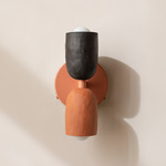 Ceramic Up Down Wall Sconce - Peach Canopy / Black Clay Upper Shade