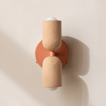 Ceramic Up Down Wall Sconce - Peach Canopy / Tan Clay Upper Shade