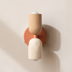 Ceramic Up Down Wall Sconce - Peach Canopy / Tan Clay Upper Shade