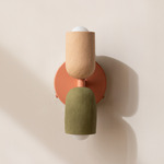 Ceramic Up Down Wall Sconce - Peach Canopy / Tan Clay Upper Shade