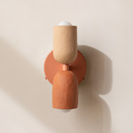 Ceramic Up Down Wall Sconce - Peach Canopy / Tan Clay Upper Shade