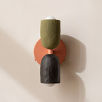 Ceramic Up Down Wall Sconce - Peach Canopy / Green Clay Upper Shade