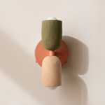 Ceramic Up Down Wall Sconce - Peach Canopy / Green Clay Upper Shade