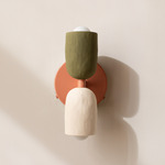 Ceramic Up Down Wall Sconce - Peach Canopy / Green Clay Upper Shade