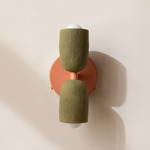 Ceramic Up Down Wall Sconce - Peach Canopy / Green Clay Upper Shade