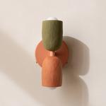 Ceramic Up Down Wall Sconce - Peach Canopy / Green Clay Upper Shade