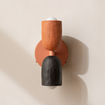 Ceramic Up Down Wall Sconce - Peach Canopy / Terracotta Upper Shade