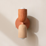Ceramic Up Down Wall Sconce - Peach Canopy / Terracotta Upper Shade