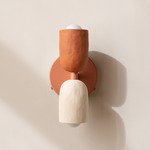 Ceramic Up Down Wall Sconce - Peach Canopy / Terracotta Upper Shade