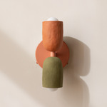 Ceramic Up Down Wall Sconce - Peach Canopy / Terracotta Upper Shade