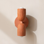 Ceramic Up Down Wall Sconce - Peach Canopy / Terracotta Upper Shade