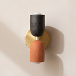 Ceramic Up Down Wall Sconce - Brass Canopy / Black Clay Upper Shade