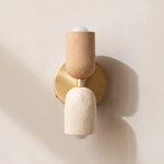 Ceramic Up Down Wall Sconce - Brass Canopy / Tan Clay Upper Shade