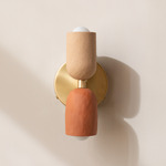 Ceramic Up Down Wall Sconce - Brass Canopy / Tan Clay Upper Shade