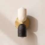 Ceramic Up Down Wall Sconce - Brass Canopy / White Clay Upper Shade