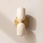 Ceramic Up Down Wall Sconce - Brass Canopy / White Clay Upper Shade