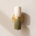 Ceramic Up Down Wall Sconce - Brass Canopy / White Clay Upper Shade