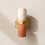 Ceramic Up Down Wall Sconce - Brass Canopy / White Clay Upper Shade