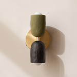 Ceramic Up Down Wall Sconce - Brass Canopy / Green Clay Upper Shade