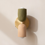 Ceramic Up Down Wall Sconce - Brass Canopy / Green Clay Upper Shade