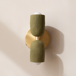 Ceramic Up Down Wall Sconce - Brass Canopy / Green Clay Upper Shade